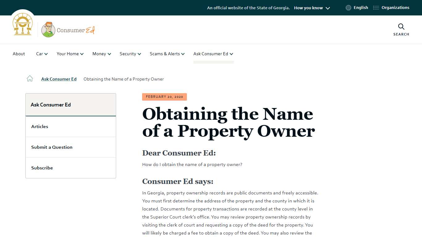 Obtaining the Name of a Property Owner | Consumer Ed, brought to you by the Georgia Attorney General’s Consumer Protection Division